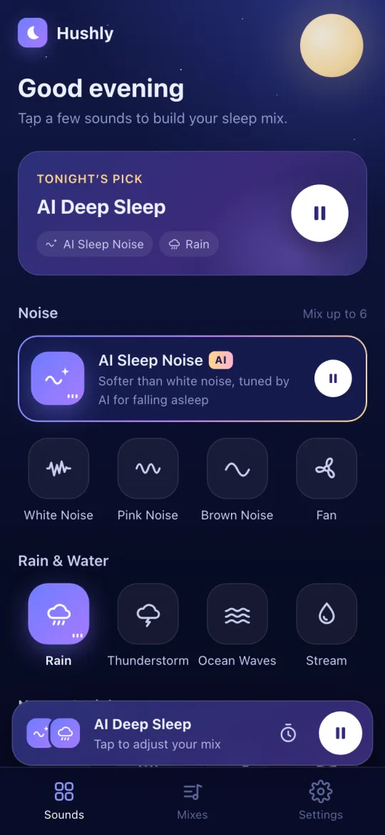 AI Sleep Noise tile in the app